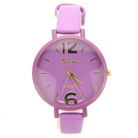Montre femme Bracelet fin Geneva pas chere Violet Analogique Geneva Achat vente montre Femme Cuir Simili Cdiscount