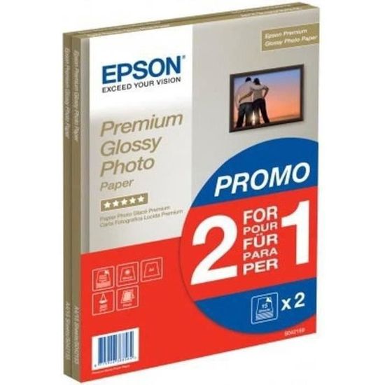 Papier photo brillant premium - EPSON - A4 - 255g/m2 - 2x15 feuilles