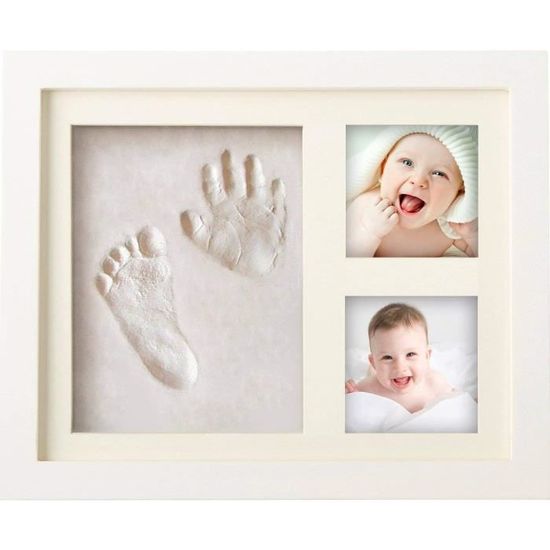 Empreinte De Main Et De Pied Souvenir Bebe Argile Blanche Non Toxique Cadre Empreinte Bebe En Bois Avec Verre Acrylique Sur Ex Cdiscount Maison