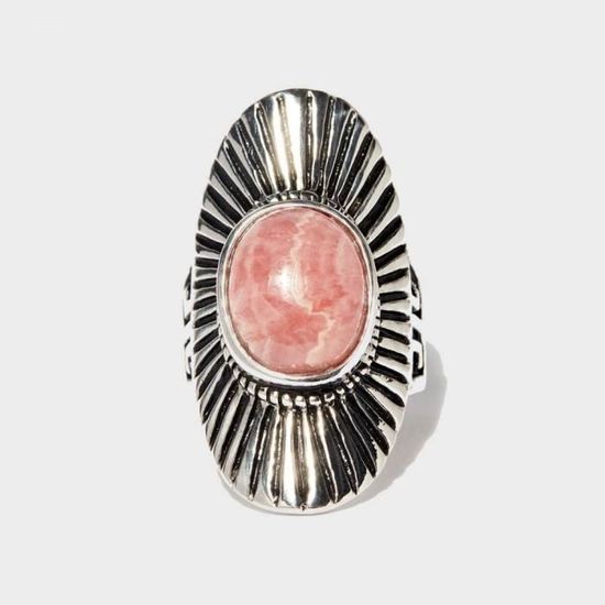 Bague Argent Massif Et Pierres Roses - Taille 53, Splendide, Occasion