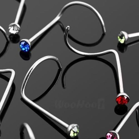 Lot De 10 Piercings De Nez En Acier Inoxydable Avec Cristaux CZ - Multicolore - Neuf Étiqueté