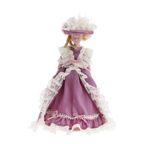 Poupée Miniature Margot En Robe Rose - Échelle 1:12 - Porcelain - Environ 14 Cm - Pour Maison De Poupée