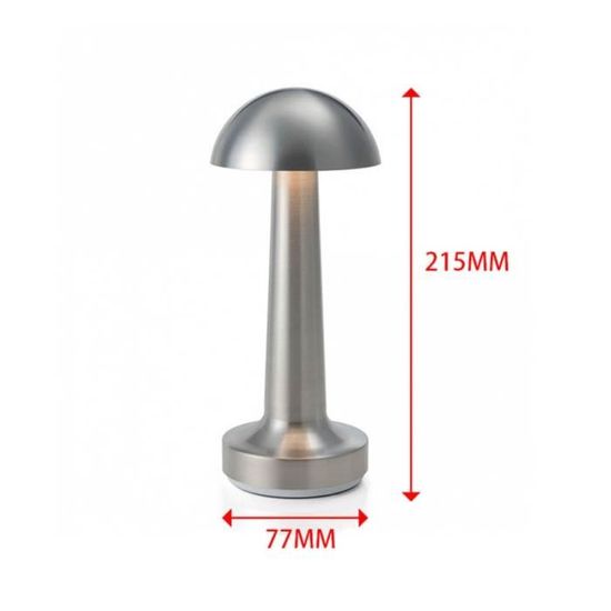 Lampe De Table LED En Forme De Champignon à 3 Vitesses Avec Gradation Tactile Rechargeable Pour La Maison Et Le Bureau (argent