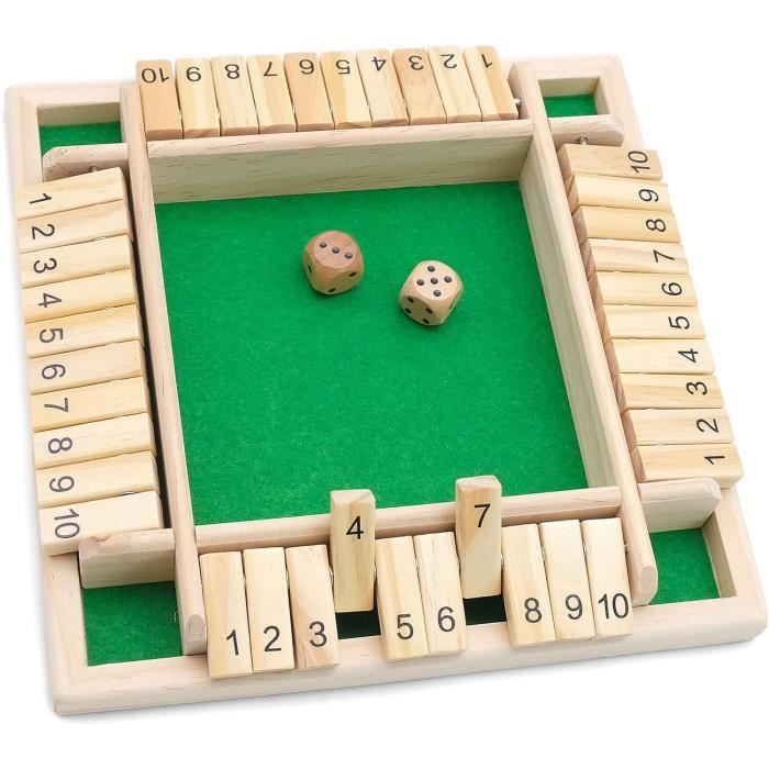 MZSX Jeu De Plateau Shut The Box En Bois - Jeu Éducatif Dés Jusqu'à 6 Joueurs - Montessori