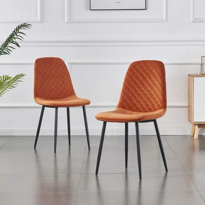 Lot de 2 chaises de salle à manger-Fauteuil avec dossier-Fauteuil style scandinave vintage en daim synthétique avec pieds en acier