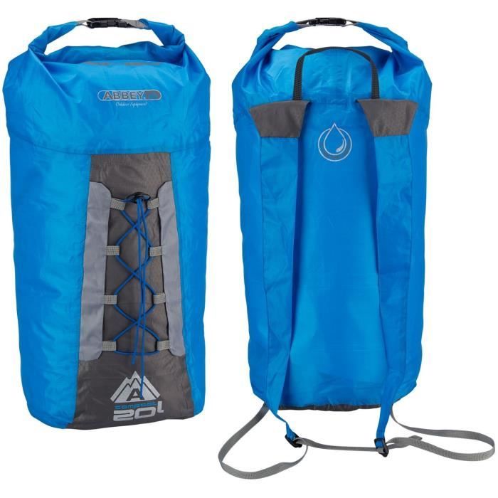 ABBEY Sac à dos compact pliable - 100% polyester indéchirable - Capacité du sac : 20 L - Poids : 90 g - Bleu