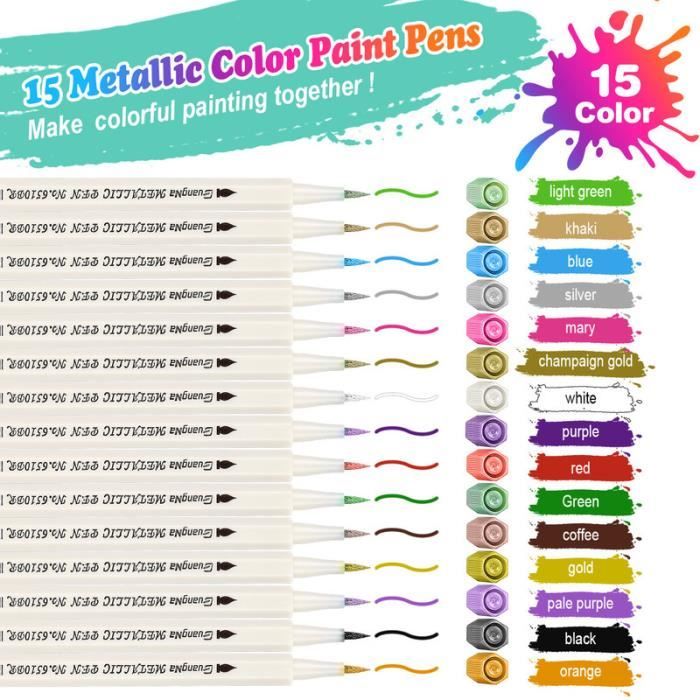 Marqueurs pour peinture acrylique, lot de 15 marqueurs de couleur résistants à l'eau pour le bricolage sur les pierres,bois et verre