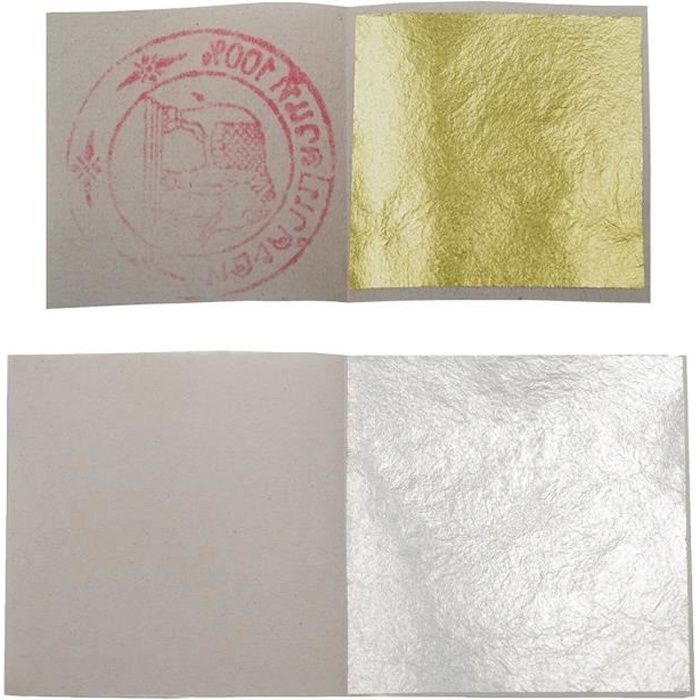 lot de 10 feuilles argent alimentaire 4cm de coté + lot de 10 feuilles d'or comestible 3,5cm de coté