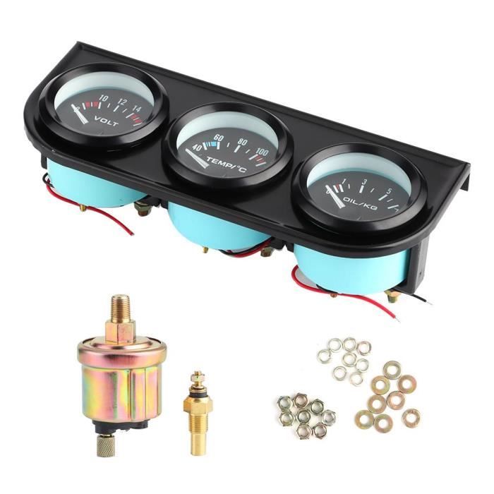 1/8 Po NPT 52mm/ 2Po 3 en1 Compteur de voiture 8-16V voltmètre 40-120 ℃ mètre de l'eau 0-7kg jauge pression d'huile