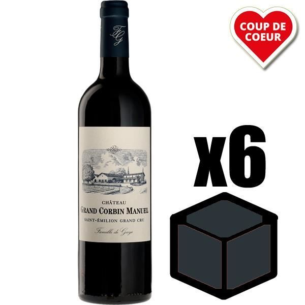 X6 Château Grand Corbin Manuel 2015 75 cl AOC Saint-Emilion Grand Cru Vin Rouge