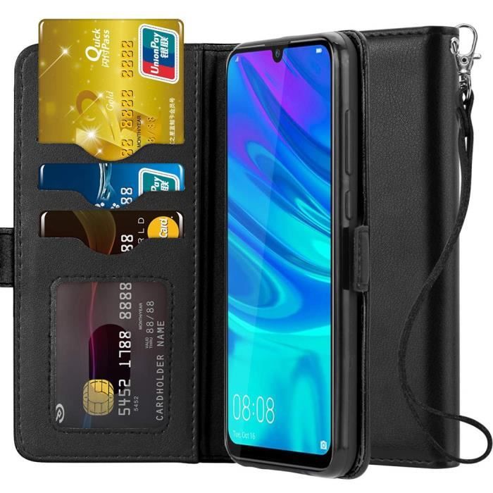 Housse pour Huawei P Smart 2019 Housse Coque Etui de luxe Portefeuille Porte Carte Et Billet (avec support integré) Noir