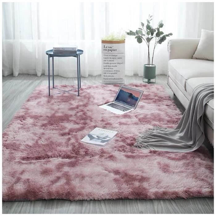Tapis Doux et Moelleux, Dégradé de Couleur, Poils Longs,Tapis D'Intérieur Décoratif Pour Maison,Rose-Mauve,40x60cm