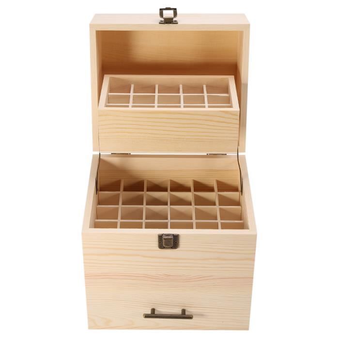 Boîte de rangement d'huile essentielle, étui en bois d'huile essentielle, polissage 59 fentes 8,5 X 7,1 X 9,8 pouces pour la
