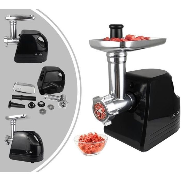 Hachoir à Viande, Machine à Saucisses, avec plaques pour hachoir, Noir, Puissance maximale: 1600 W