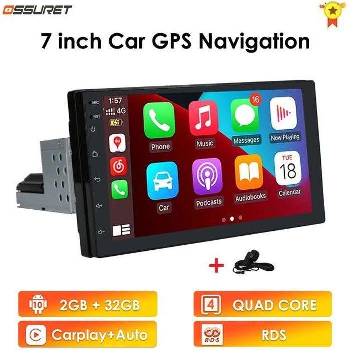 2GB + 32GB Carplay 7 pouces 1 Din Android Auto Radio GPS universel voiture lecteur multimédia stéréo 1Din vidéo Autoradio tête unité