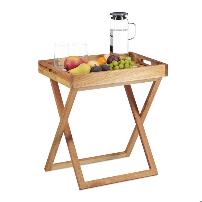 Relaxdays Table d’appoint avec plateau amovible en bois table pliante café pliable service HxlxP: 54 x 52 x 36 cm