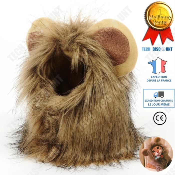 TD® Perruque pour chien costume lion chapeau chat animal domestique vêtement déguisement poils longs crinière Halloween fête doux