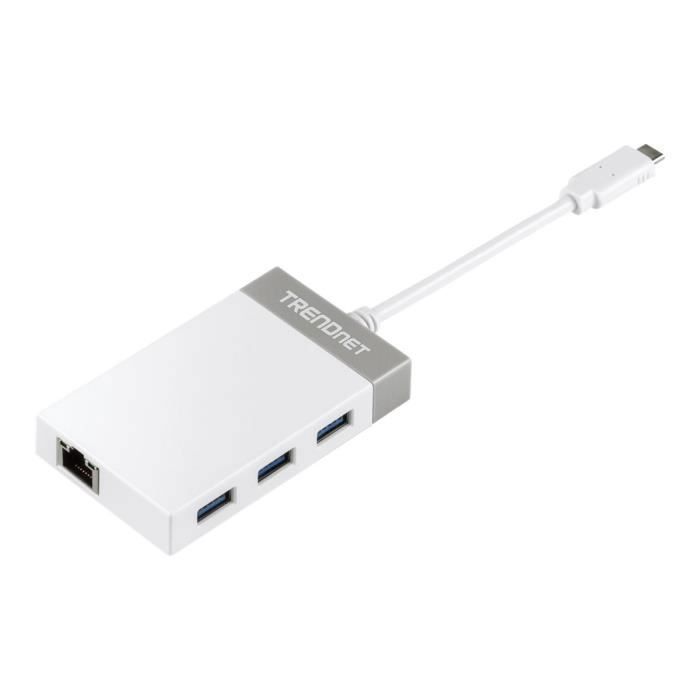 TRENDNET Hub Combo USB/Ethernet - USB Type C - Externe - 3 Total USB Port(s) - 3 USB 3.0 Port(s)1 Port réseau (RJ-45) - PC, Mac