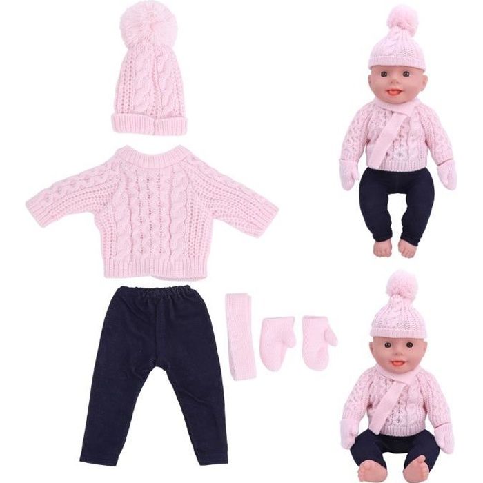 Vêtements de poupée Pull Pantalon Chapeaux Écharpe Gants Accessoires de poupée pour 18 pouces (Q18-786 Rose clair pour 43 cm)