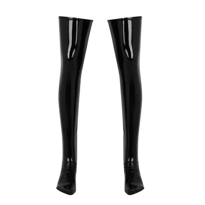 Bas En Latex Transparents - Chaussettes Dessus Genou, Bordure Noire, 0.4mm - Pour Cosplay, Soirée, Déguisement - 5