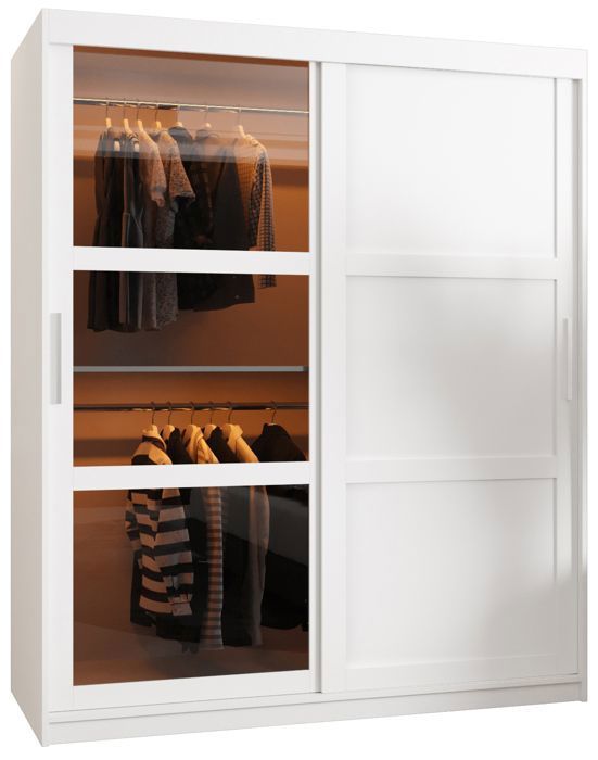 Armoire à 2 Portes COMO - 245,5x100x40 Cm, Blanc/noir, Rangement Spacieux Pour Chambre