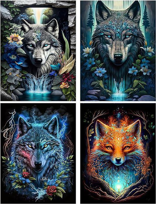 5D Diamond Painting Loup, Peinture Diamant Animal Diamond Painting Adulte Débutants DIY Broderie Diamant Kit Complet