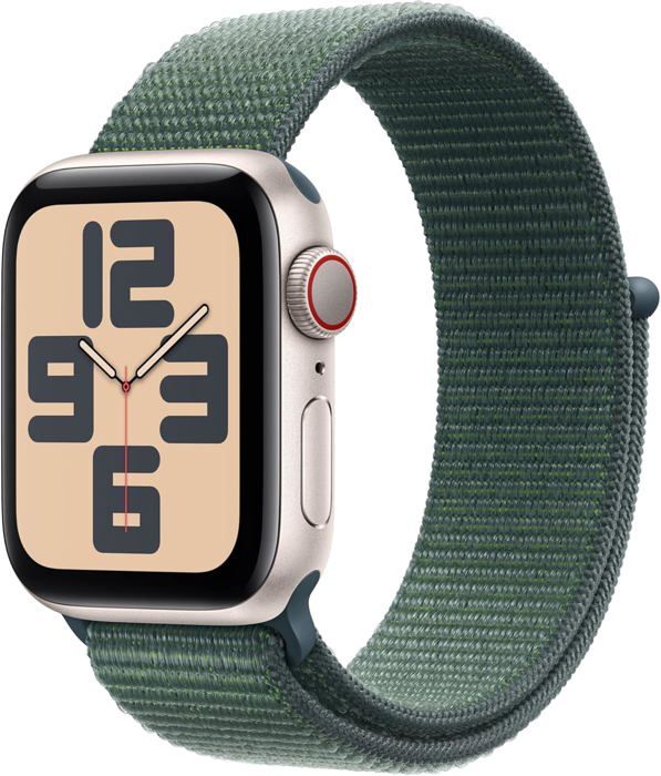 Watch Se(2ᵉ Gén)40 Mm Gps +Cellular Montre Connectée Avec Boîtier En Aluminium Lumière Stellaire Et Boucle Sport Vert Lacustre. Su
