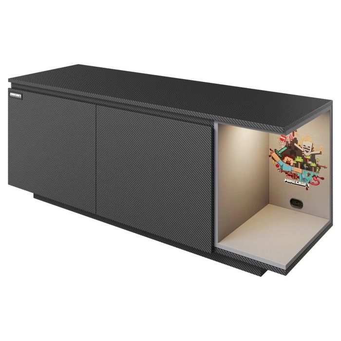Meuble TV ROBA Minecraft – 2 Portes et Compartiment avec Éclairage LED – Buffet TV Style Gamer