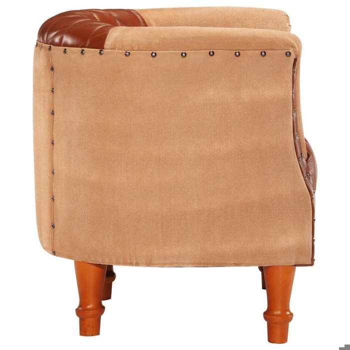 Fauteuil Salon Fauteuil cabriolet Relax marron cuir véritable bois de manguier massif S1423