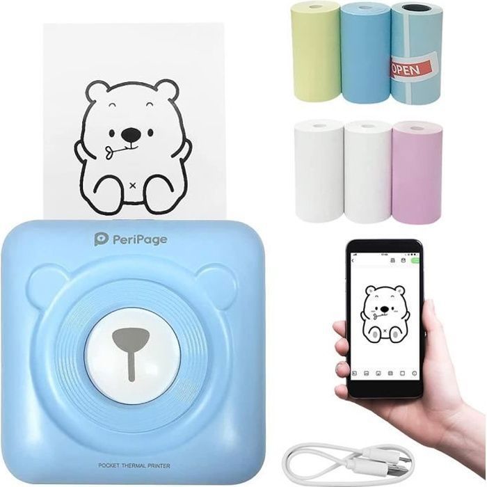 ConBlom Mini Imprimante Photo Portable Bluetooth Thermique - Sans Encre Avec 11 Rouleaux Papier - Idéale Smartphone Android IOS