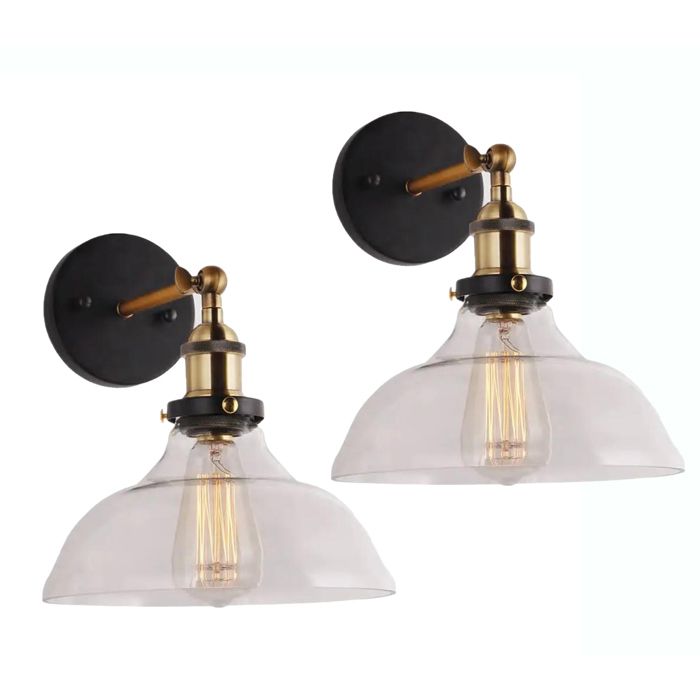Diday 2pcs Applique Murale IndustrielLampe Murale Abat-jour en Verre Vintage Style Edison E27 Luminaire Murale Réglable 180°20cm