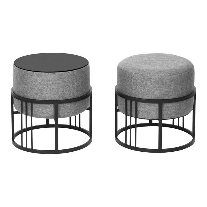 Lot de 2 poufs empilables Tas multifonctionnel rond gris clair