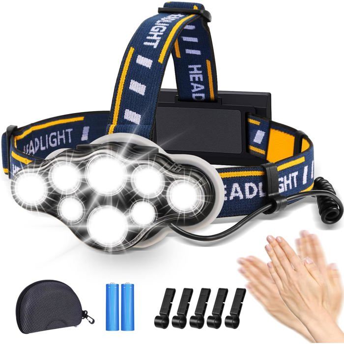 Lampe Frontale LED Rechargeable Ultra Puissante Lampe à 8 Del de 18000 Lumen Parfait pour Le Camping la Pêchela Cave Le