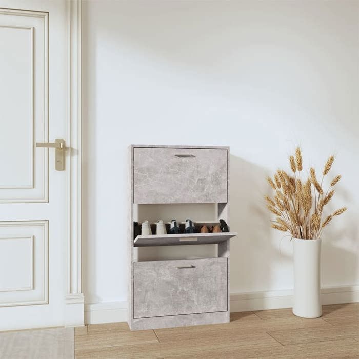 Armoire à chaussures - SWEETY - Meuble à chaussures - Gris béton 59x17x108 cm Bois dingénierie m907