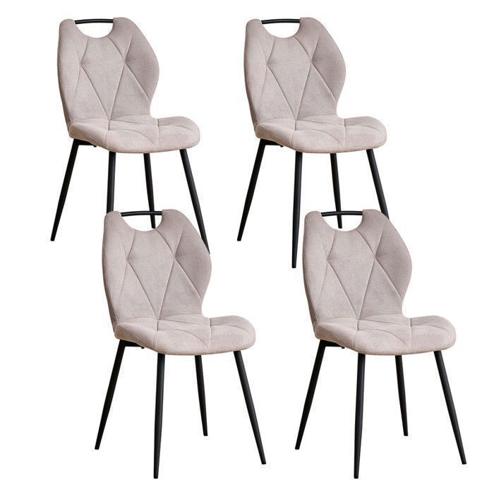 Lot de 4 chaises Chaises scandinave Accoudoirs et revêtement à motif losange Convenant à la salle à manger (Beige)