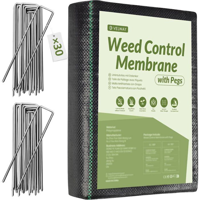 Velway Toile de Paillage 2x10M - Geotextile de Paillage Contre Les Mauvais Herbes en 100g/m² Velway Toile de Paillage 2x10M - Geotextile de Paillage Contre Les Mauvais Herbes en 100g/m²