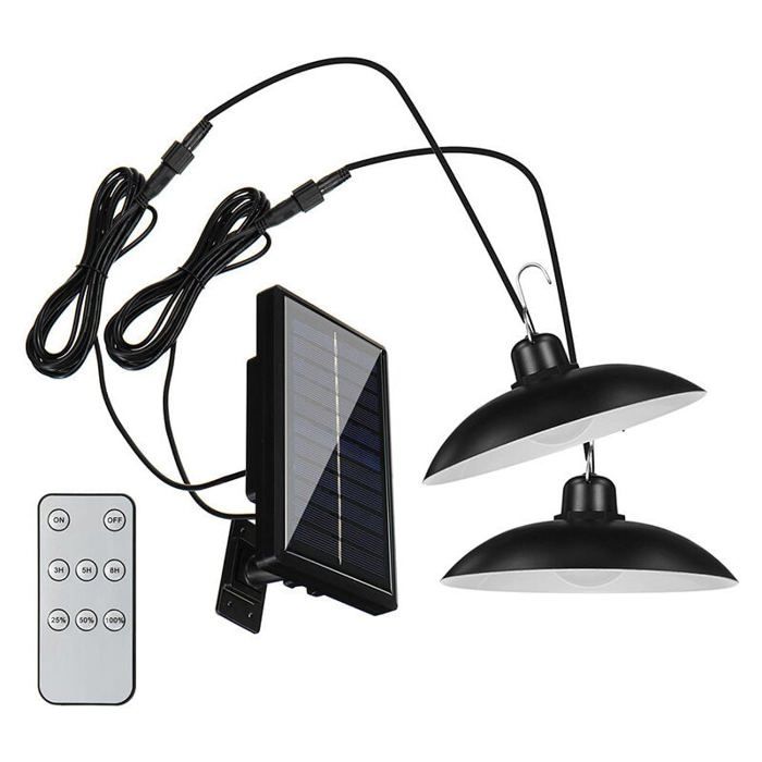 Lampe solaire extérieure détecteur mouvement - PZCC - Double tête - Panneau 360° - IP65 - Câble 3m