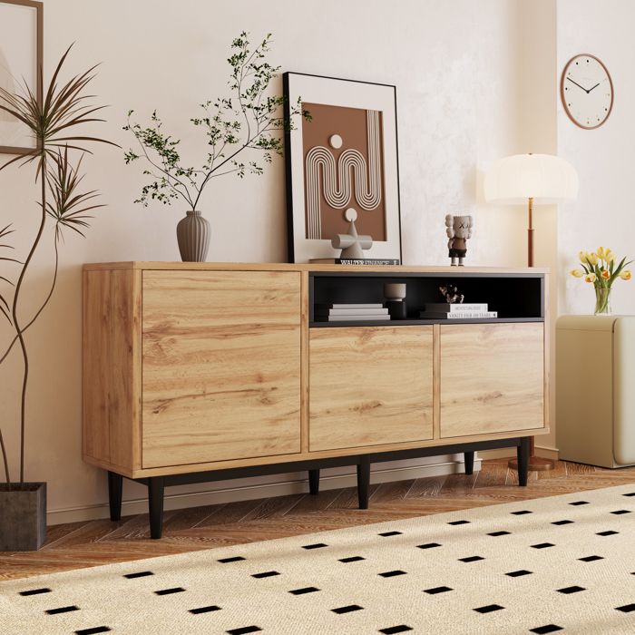 Buffet moderne en bois avec trois portes et des étagères 160 x 35 x 76 cm Facile à monter design peu encombrant robuste et