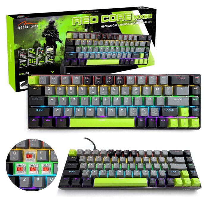RED CORE Clavier m&eacute;canique -  MX60 - &Eacute;clairage RGB - Anti-ghosting 25 touches - USB-C 
