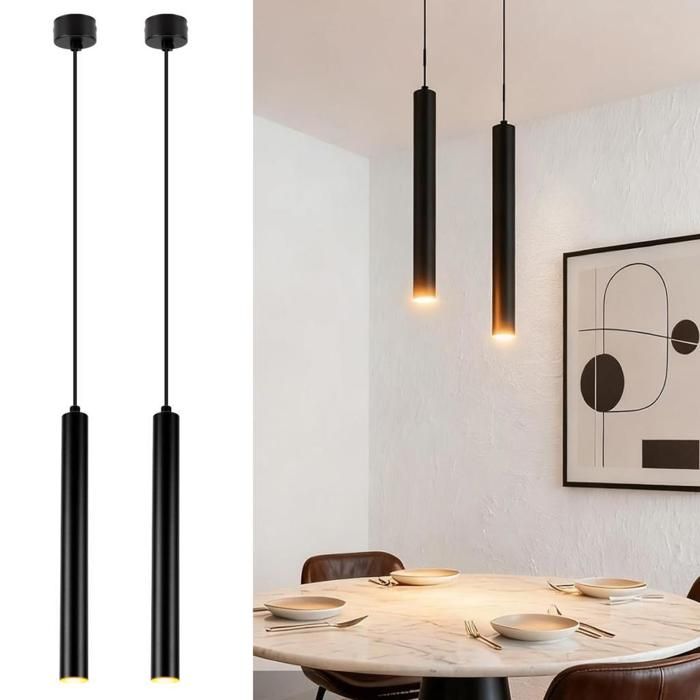WOTTES Lot de 2 Suspension LED Moderne Noir Ø3*30cm Réglable Lustre Plafonnier Suspension Pour Salon Chambre (Lumière Chaude)