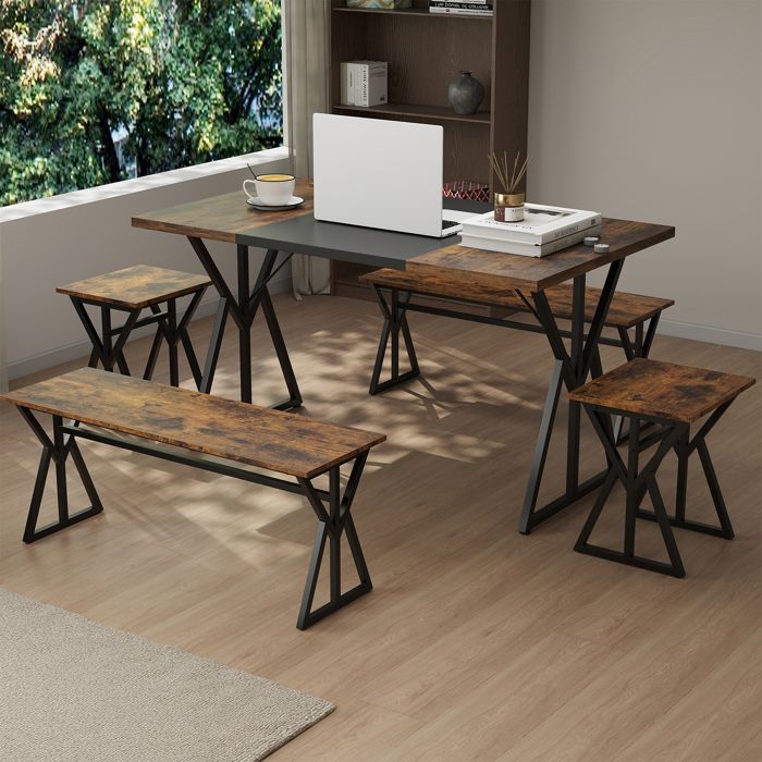 COSTWAY Ensemble Table de Salle à Manger 5 Pièces pour 4 à 6 Personnes - 2 Bancs 2 Tabourets pour Appartement Petit Espace COSTWAY Ensemble Table de Salle à Manger 5 Pièces pour 4 à 6 Personnes - 2 Bancs 2 Tabourets pour Appartement Petit Espace