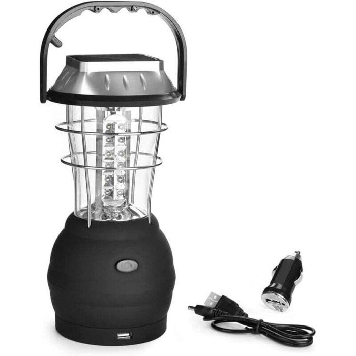 Lanterne Solaire Lampe de Camping LED Ultra Bright 2 Modes Déclairage Réglable 5 Méthodes de Charge avec Dynamo à manivelle