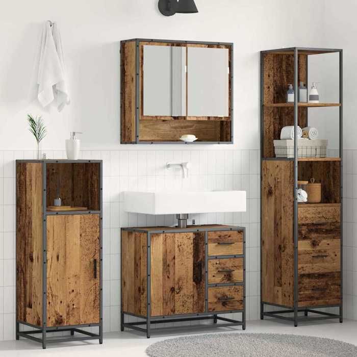 Marron Ensemble de mobilier de salle de bain 3 pièces SARAZYJ ARMOIRE WC MODERNE Bois Ancien E1839