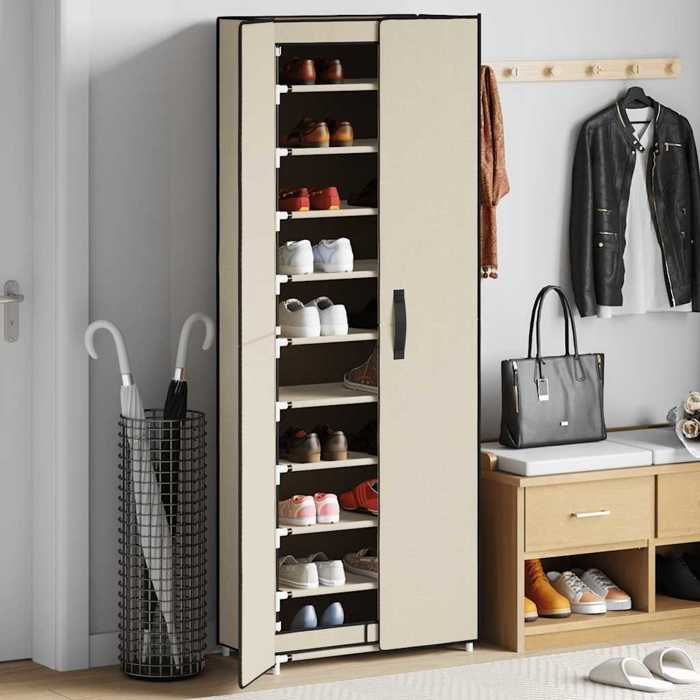 SALE 2026 Meuble à chaussures Crème - Armoire à chaussures Crème 60x30x166cm Tissu PRO124581358