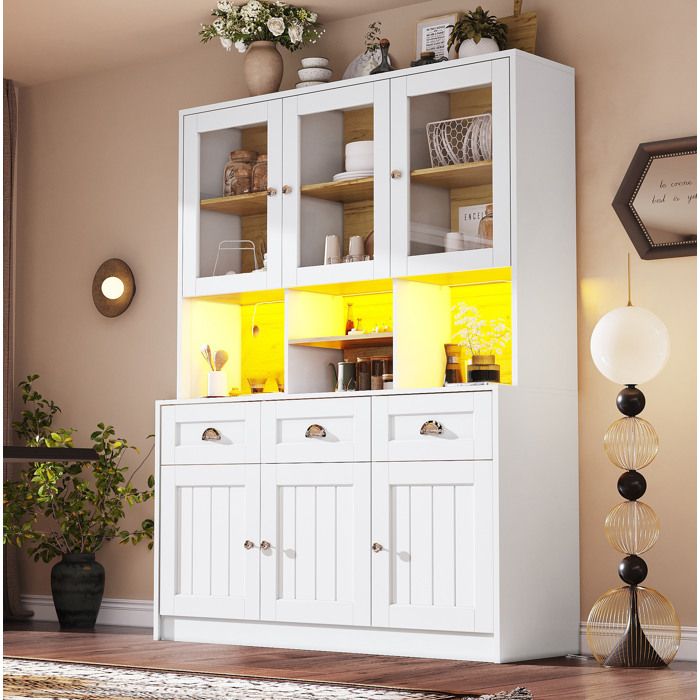 HOMVRA Buffet haute de cuisine 140x40x175 cm avec étagères réglables éclairage LED par application MDF blanc