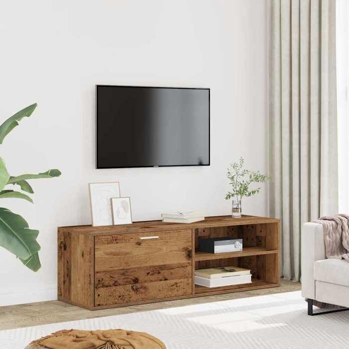 [67610]Meuble TV - TABLE TV  Meuble HIFI de salon - vieux bois 120x34x37 cm bois dingénieriePoids:18.5 Kg