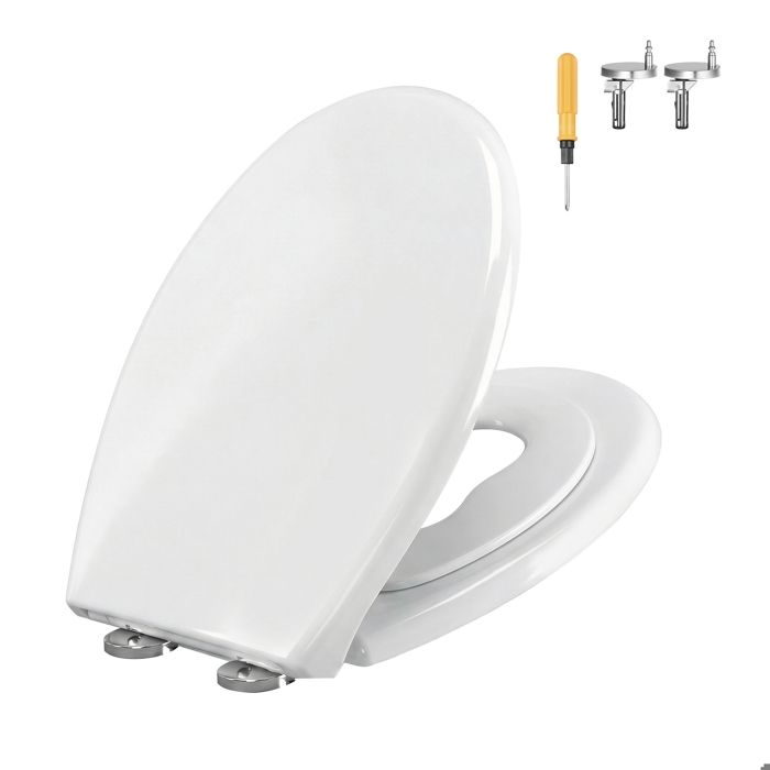 Abattant WC Forme O Clipsable Universel avec Réducteur Enfant Poignée Frein de Chute Uréa-duroplast Blanc