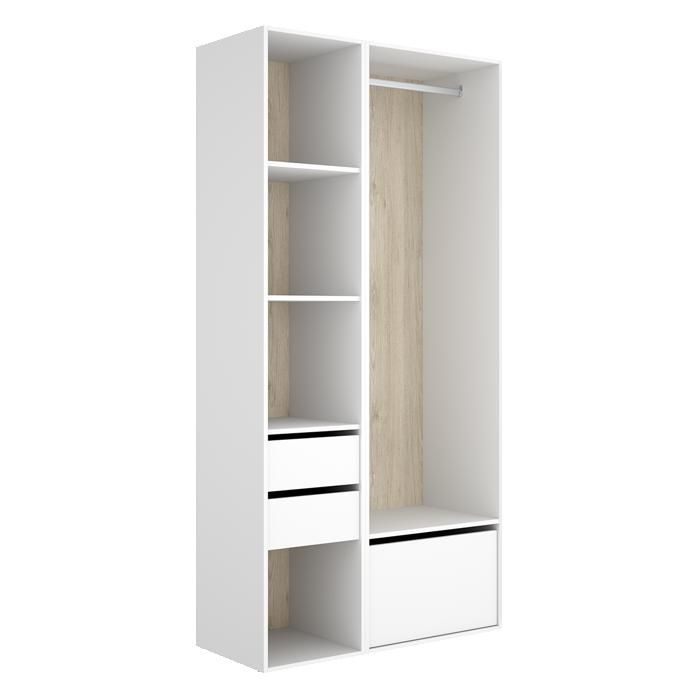 Armoire dressing ouverte avec fond réversible 2 tiroirs 4 étagères et porte