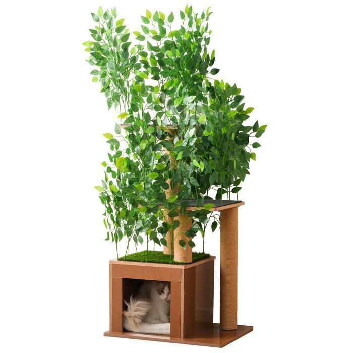 Arbre à chat en forme darbre de 158 cm de haut matériau sans danger feuilles amovibles MDF imperméable et résistant aux rayures