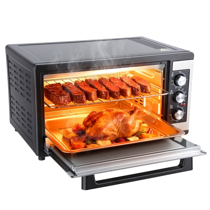 Mini four professionnel 46L 1500W 110V Lumière intégrée Cavité et plateaux en acier inoxydable idéal pour repas familiaux
